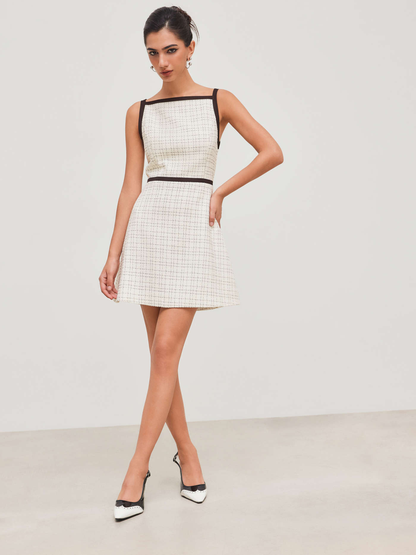 Tweed Square Neck Contrasting Binding Mini Dress
