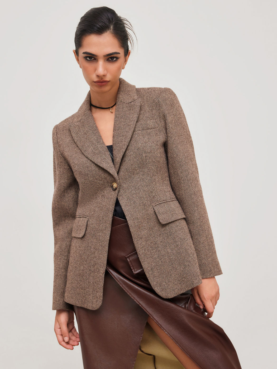 Wool-blend Collar Blazer 