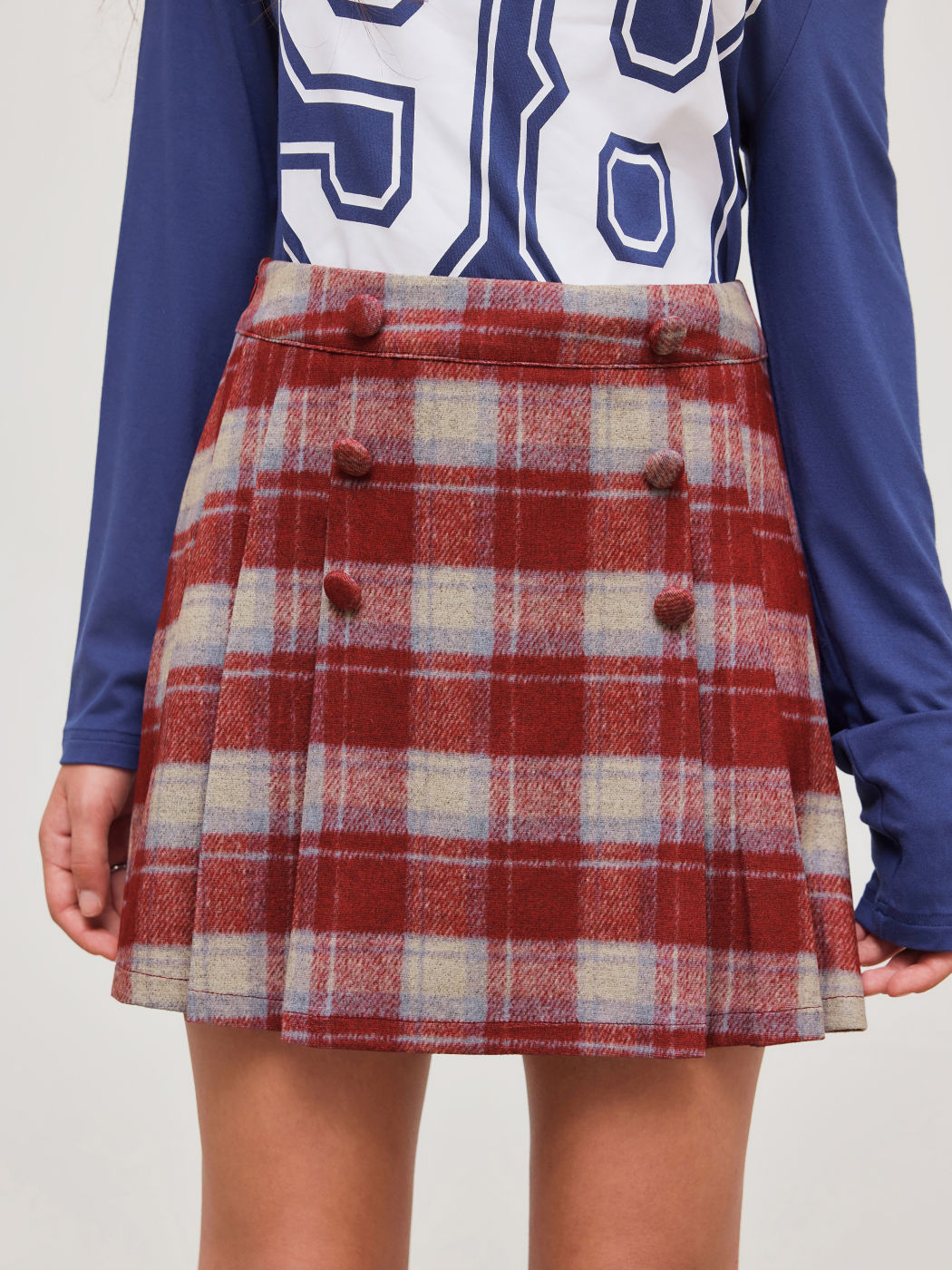 High Rise Gingham Pleated Mini Skirt