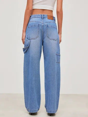 Cider Denim Mid Rise Zipper Pocket Straight Leg Jeans
