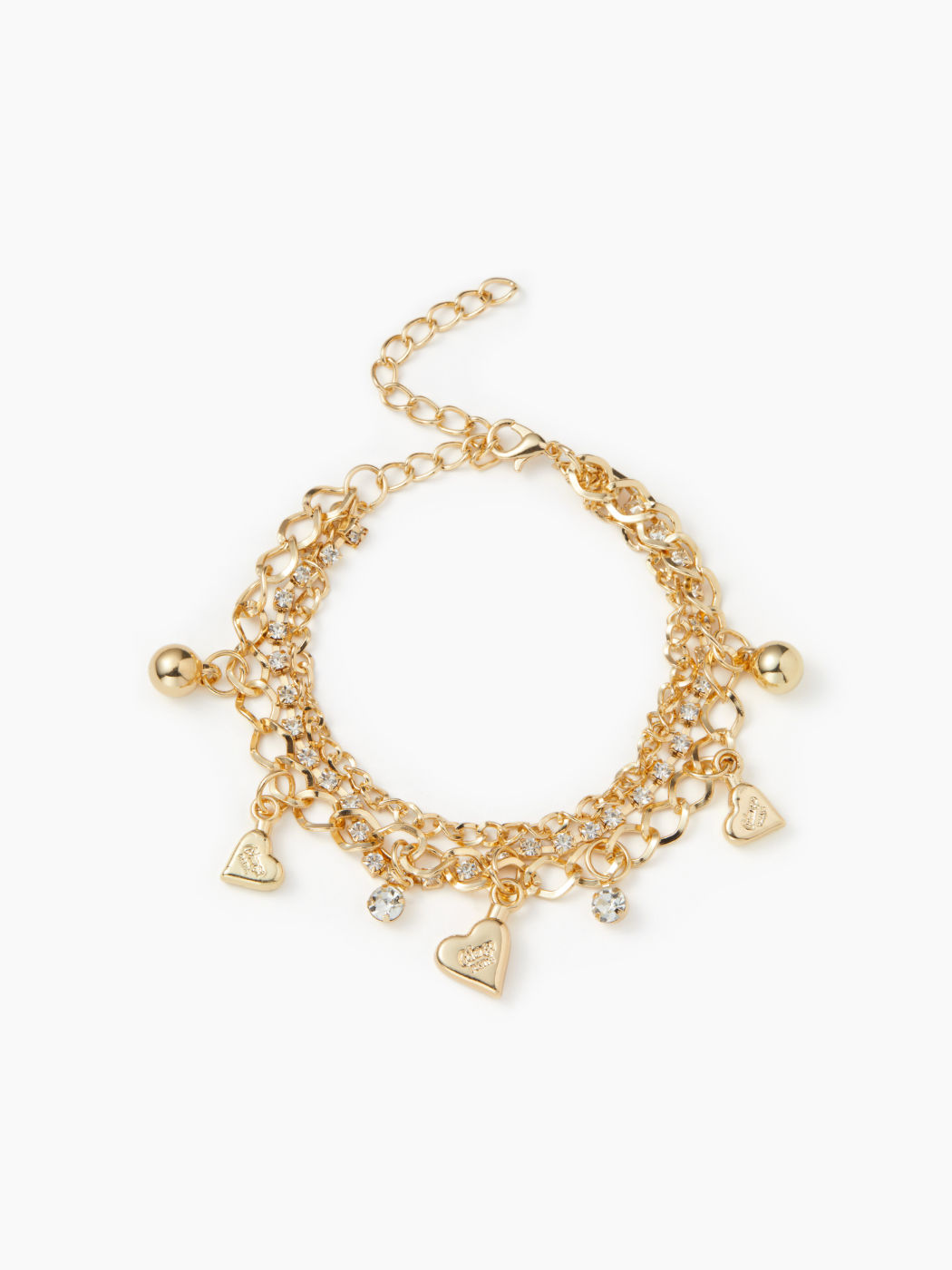 TRIPLE LAYERED RHINESTONE DECOR HEART CHAIN BRACELET