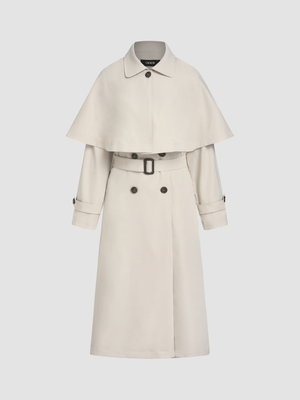 Collar Belted Trench Coat With Cloak