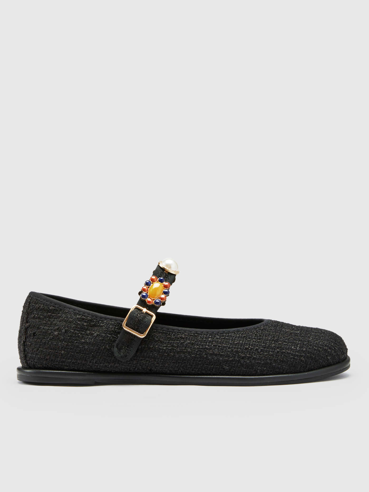 FAUX PEARL & FLOWER DECOR TWEED MARY JANE FLATS