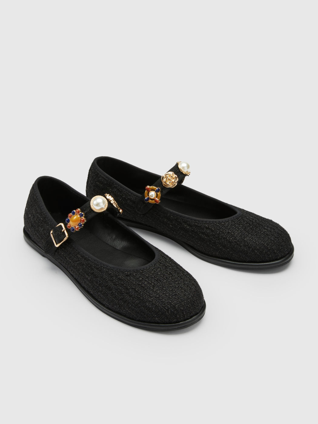 Faux-Perlen & Blumen Tweed Mary Jane Flats