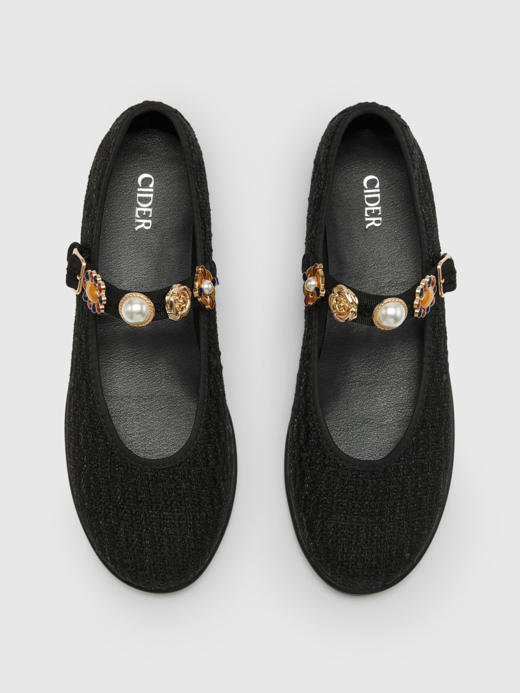 Faux-Perlen & Blumen Tweed Mary Jane Flats