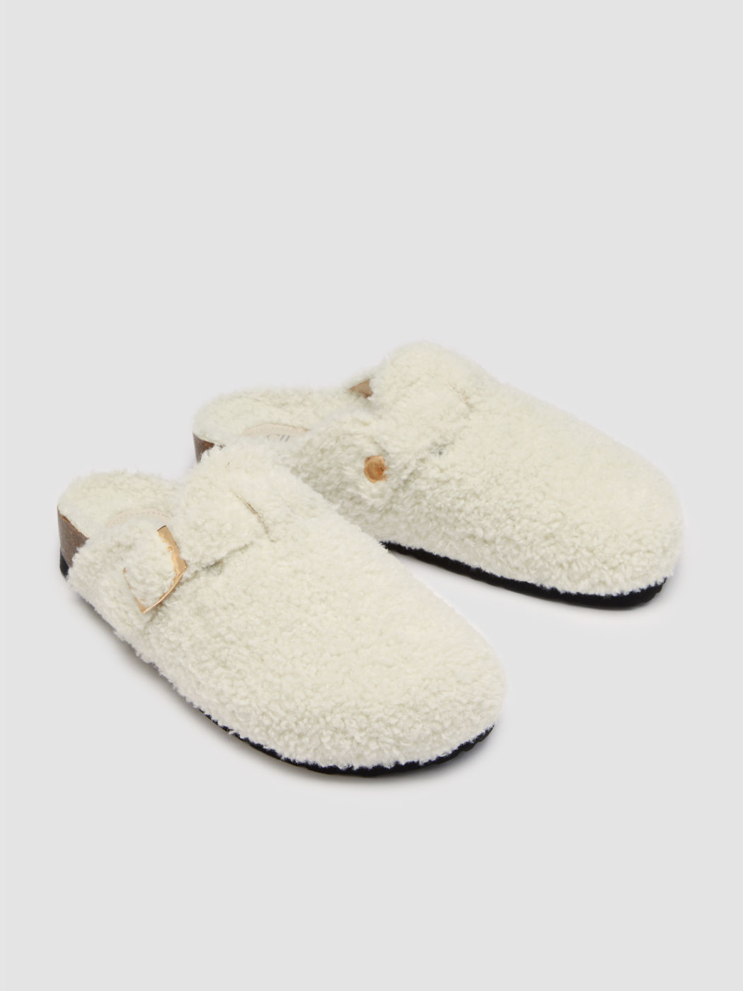 Schnallen Flauschige Mule Flats