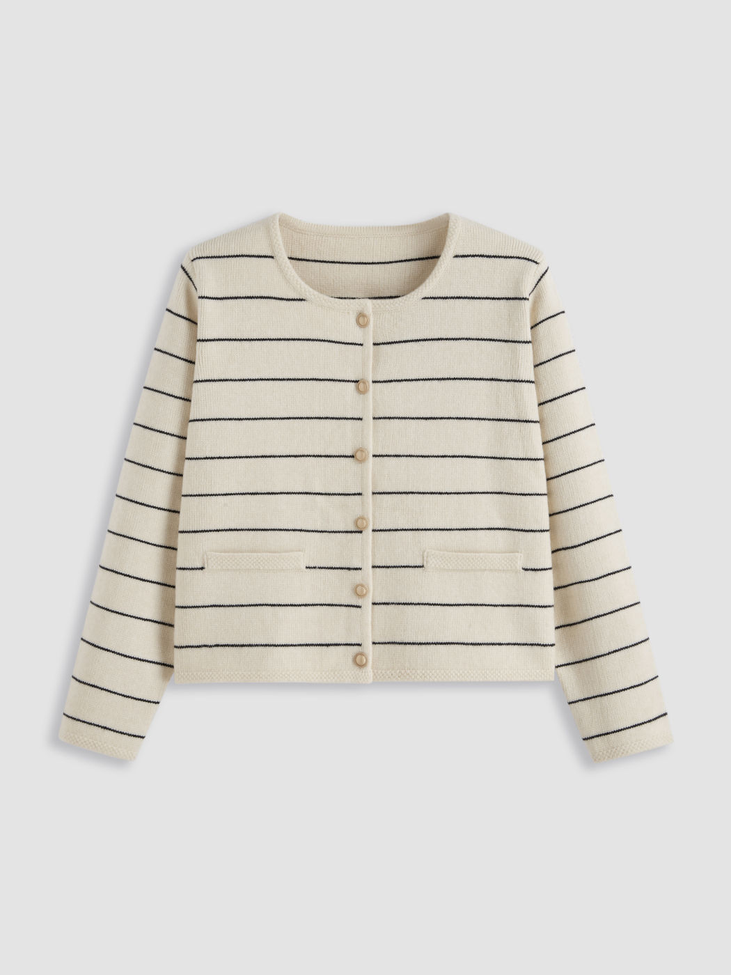 Gestreifter Strickknopf-Cardigan Kurve & Plus