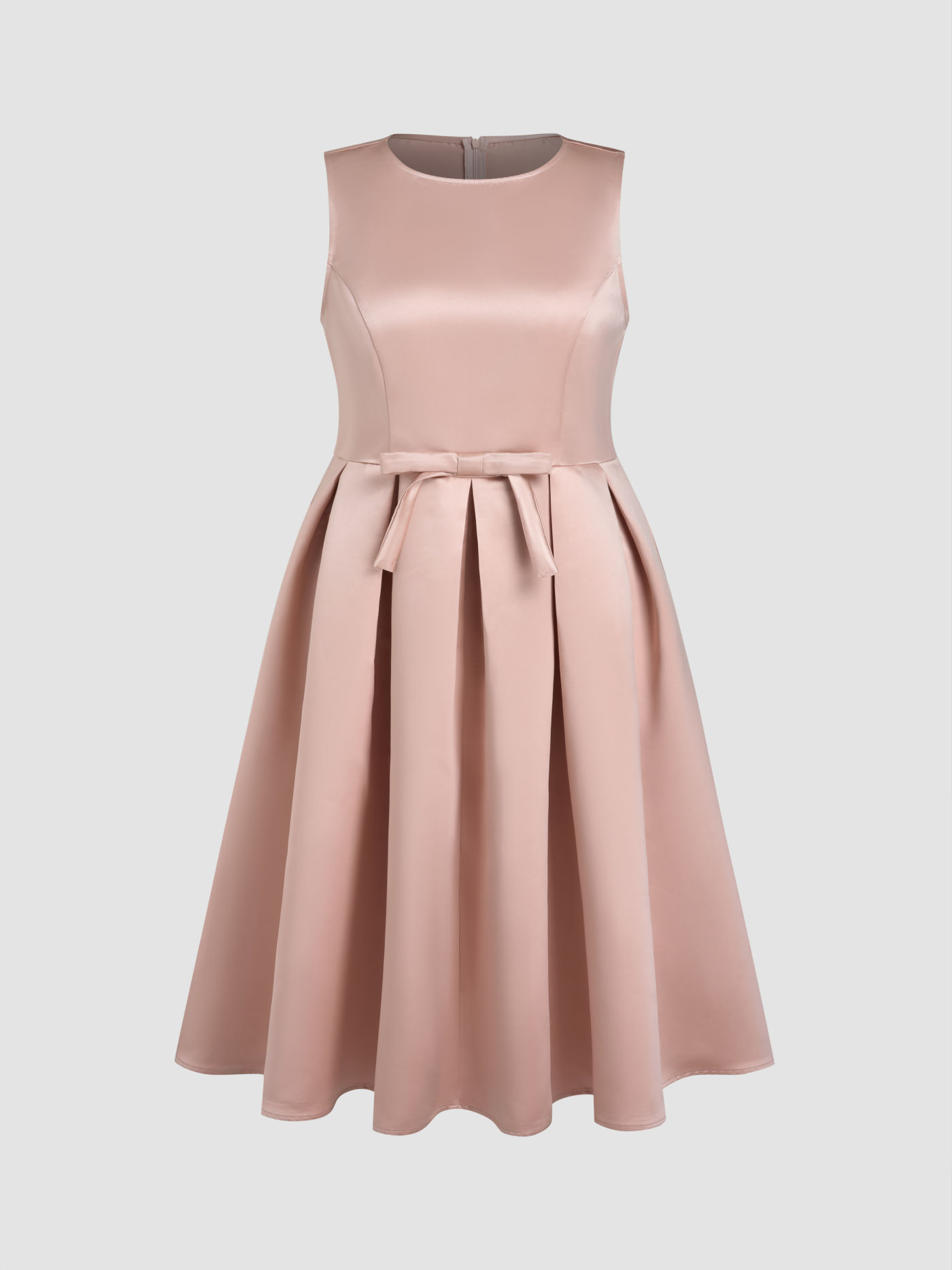 Satin Round Neckline Ruffle Bowknot Midi Dress Curve & Plus