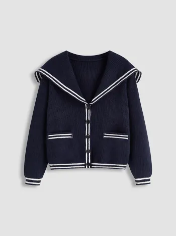 Maglia con colletto alla marinara Cardigan a bottoni solidi Curve & Plus