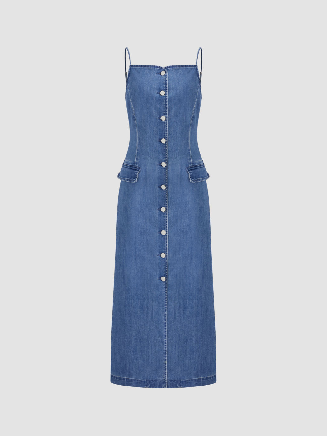 Stretch Denim Solid Button Maxi Dress