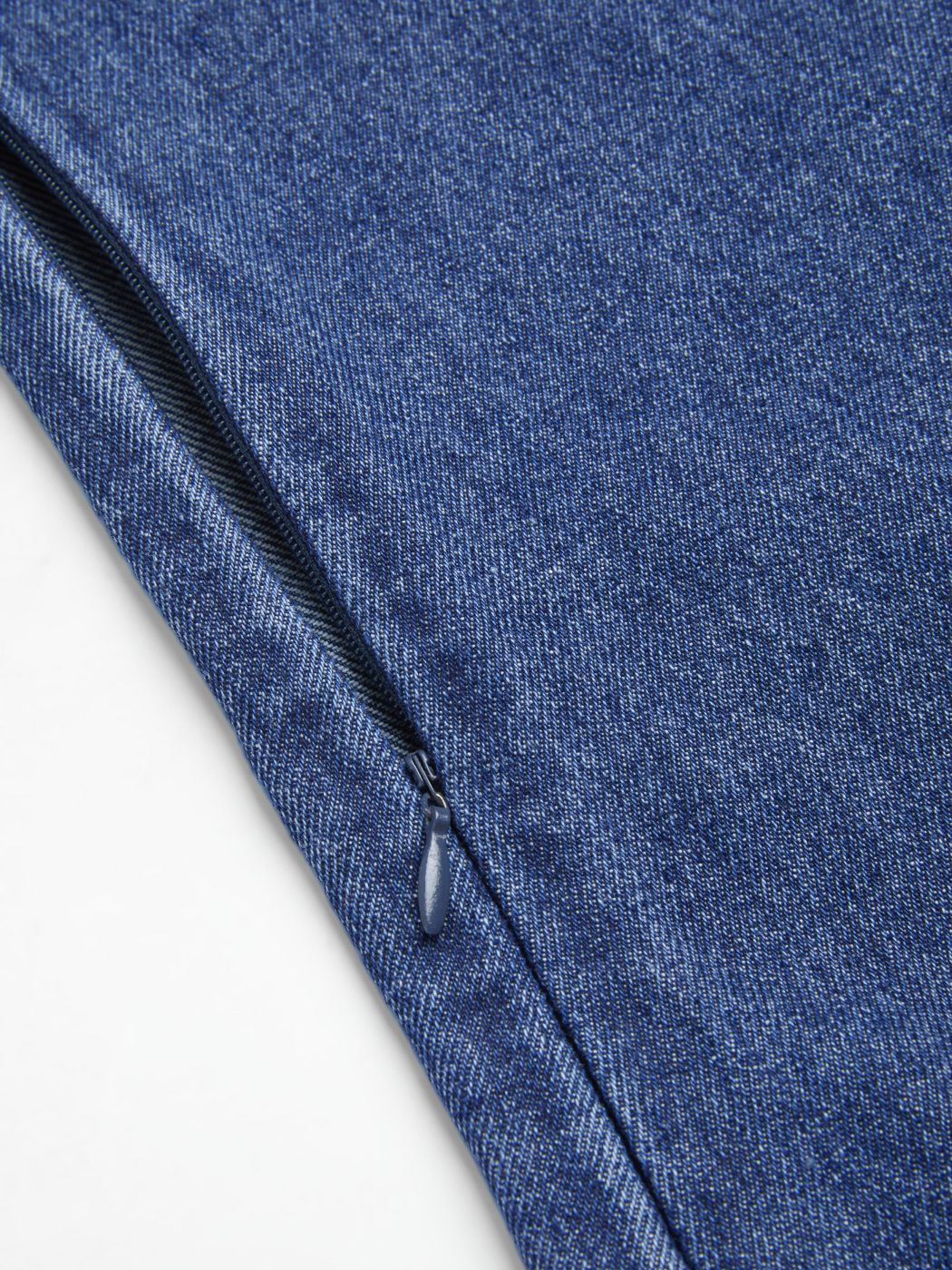Denim U-Neckline Solid Lettuce Trim Bowknot Mini Dress