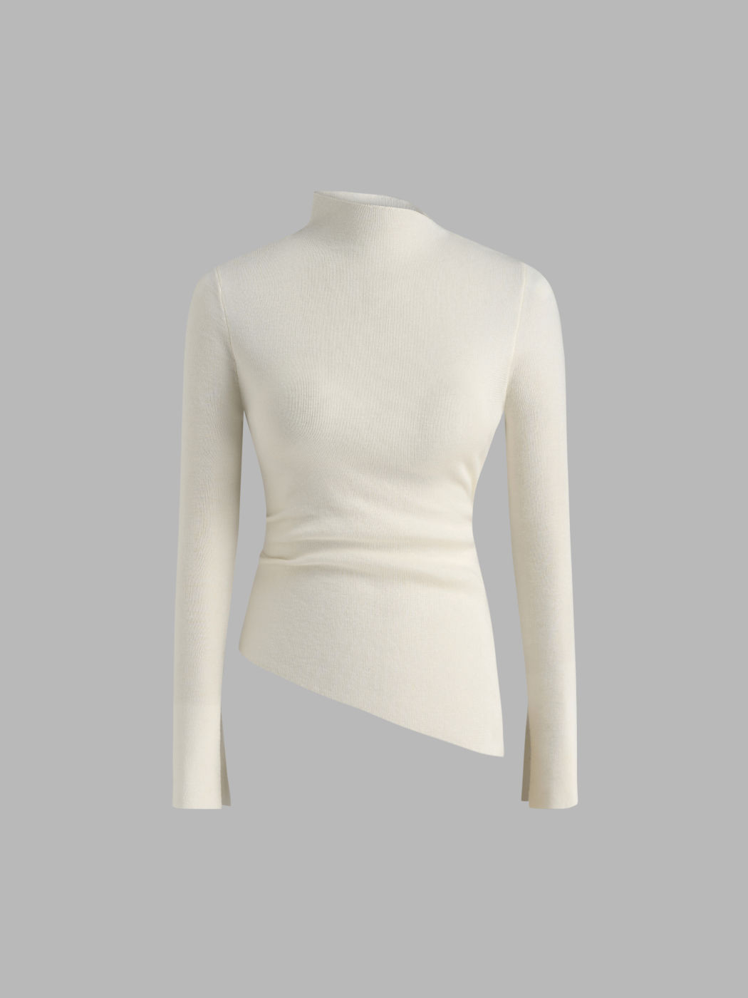 Knit Asymmetrical Neck Solid Long Sleeve Top