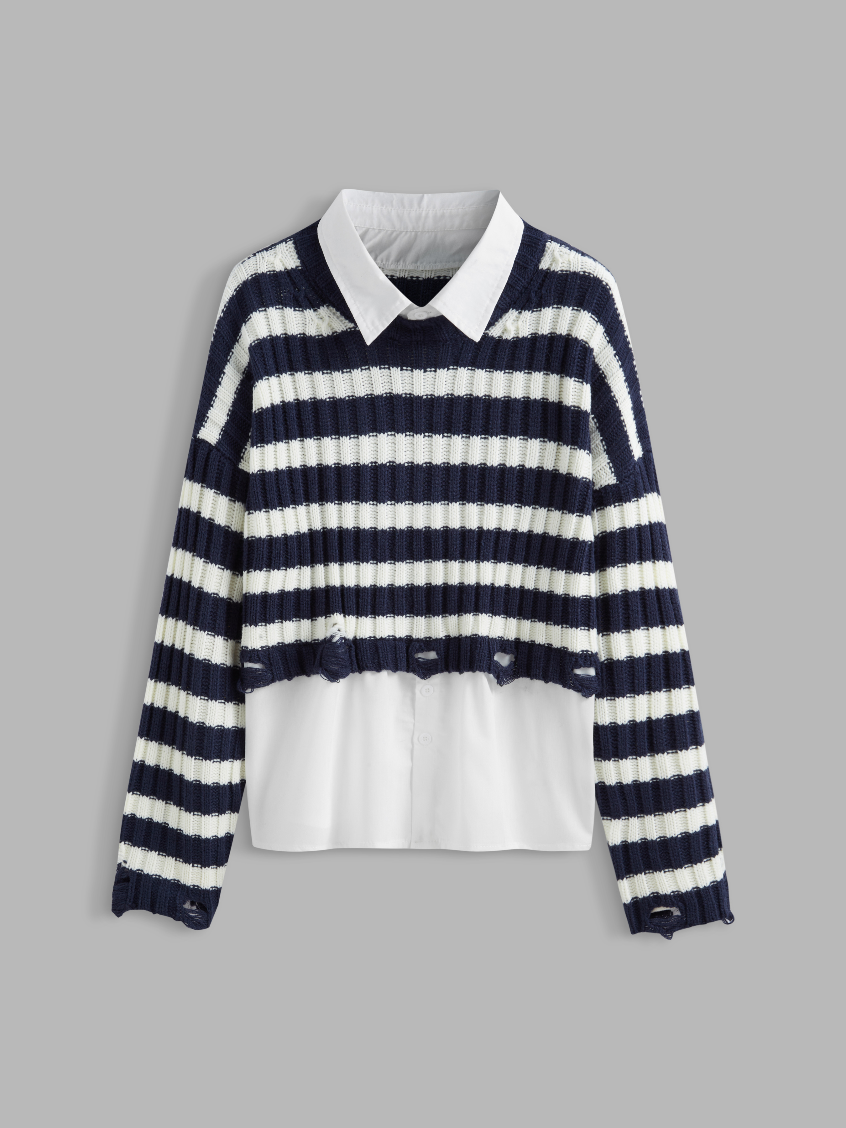 Knit Polo Stripe Long Sleeve Top - Cider