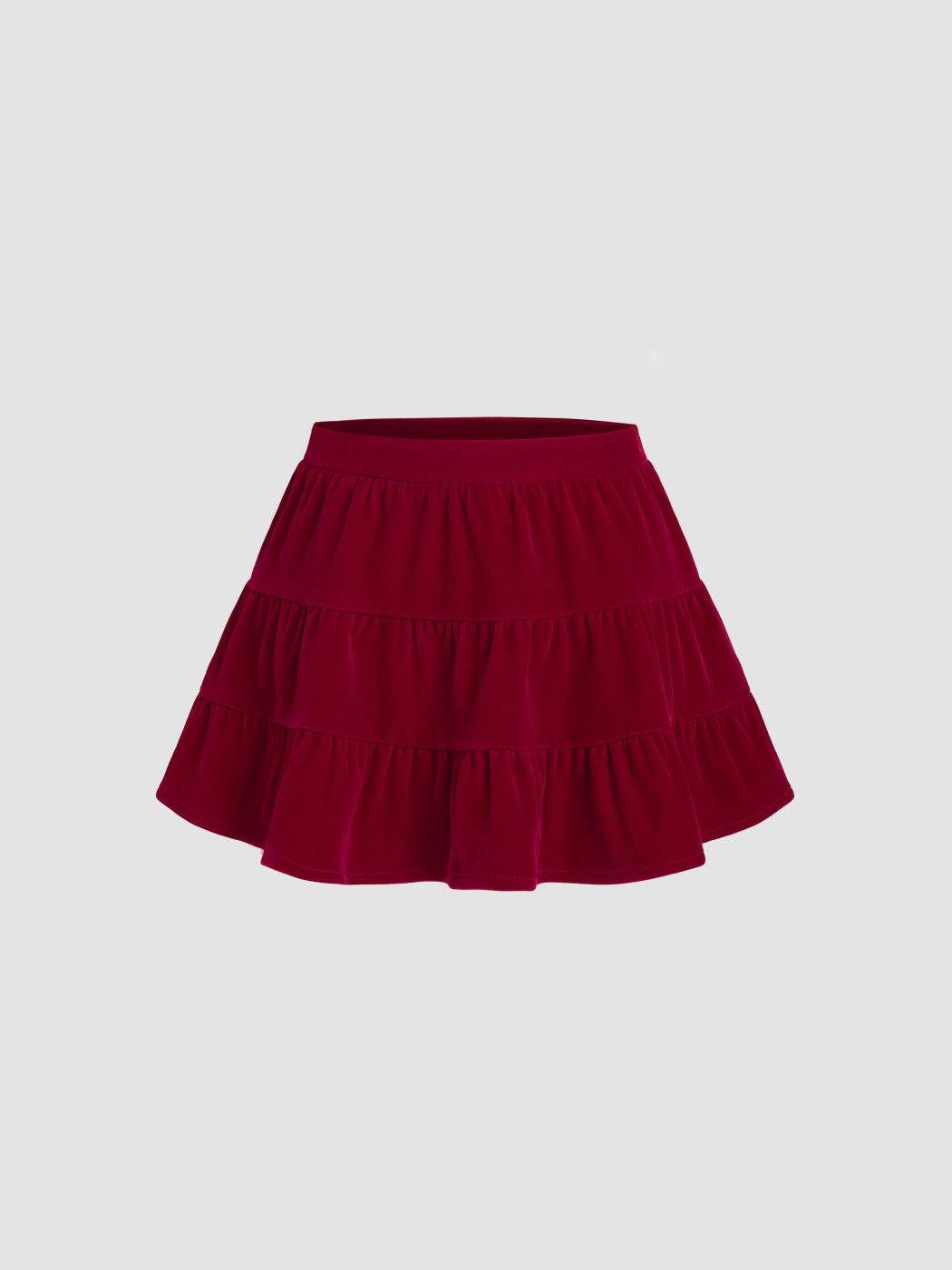Mini Jupe Étagée Velours Uni Taille Basse