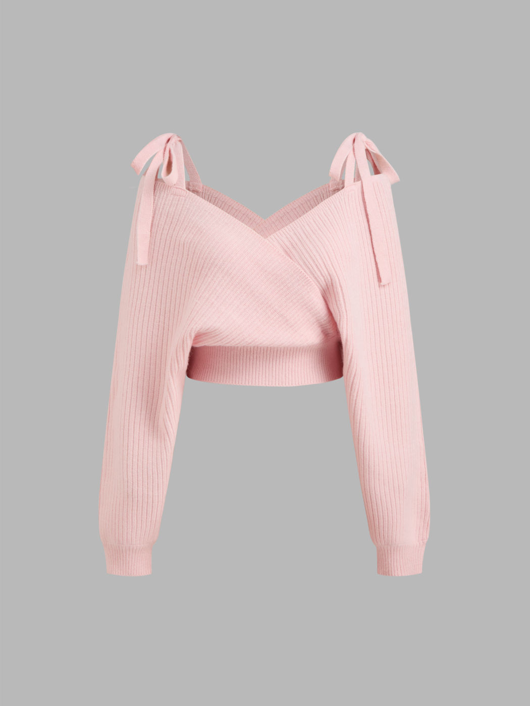 Knit V-Ausschnitt Schleife Wickel Oversized Crop Pullover