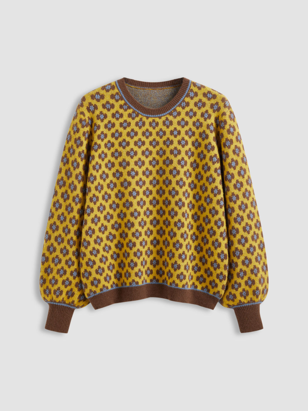 Knit Round Neckline Geometric Floral Long Sleeve Sweater Curve & Plus