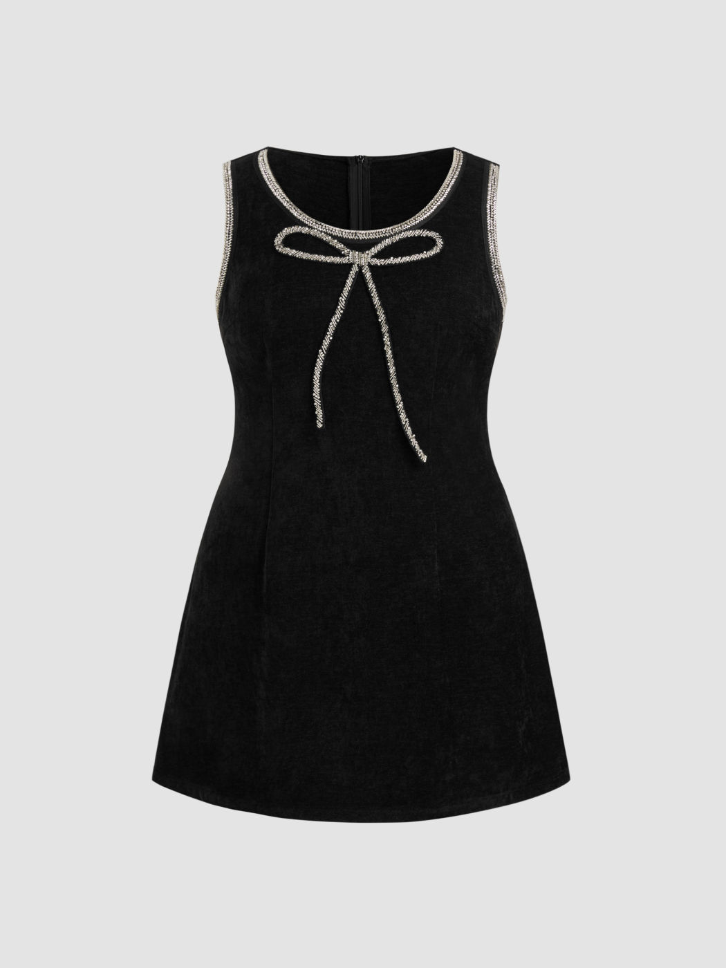 Rundhals Strass Schleife Mini Kleid Kurve & Plus