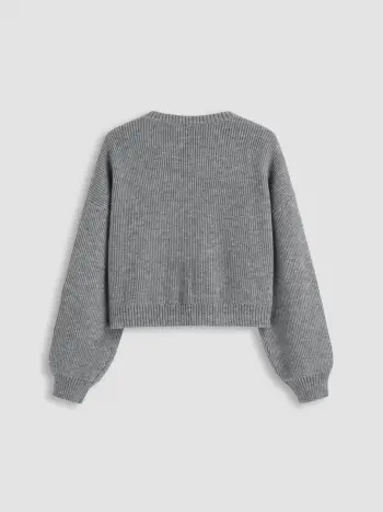 Cardigan in maglia con scollo rotondo e solido sul davanti Curve & Plus