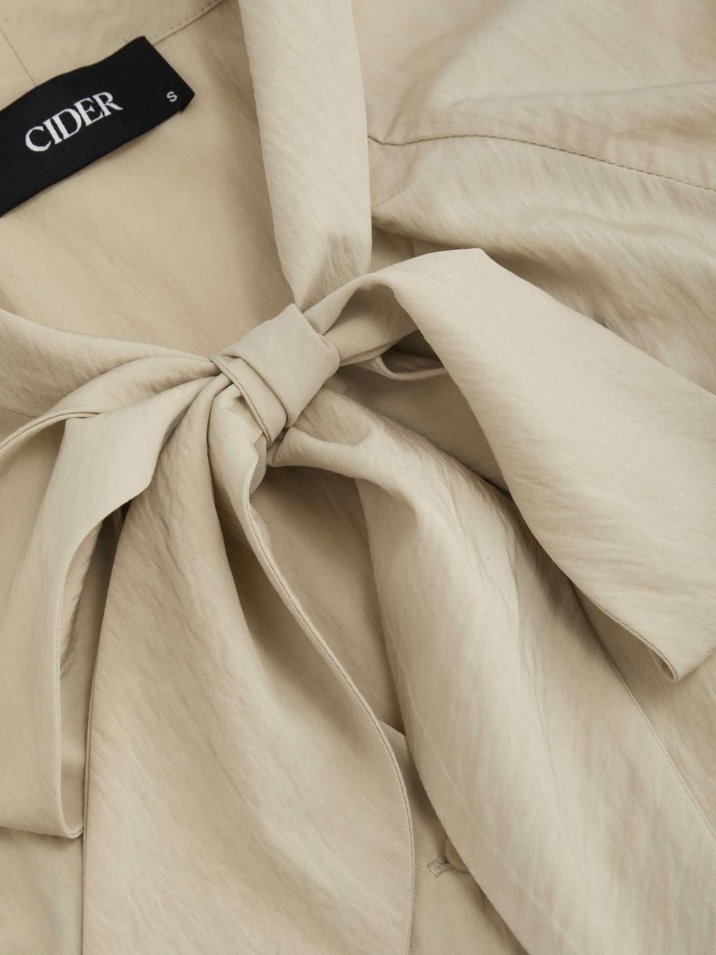 High Neck Cinched Waist Knotted Long Sleeve Blouse