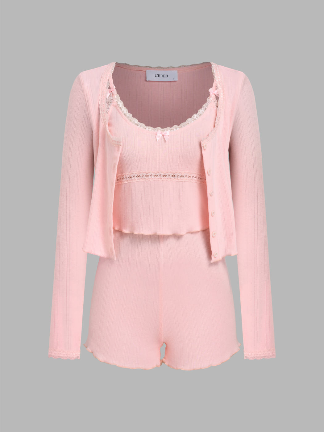Spitzenbesatz Cropped Cami Top mit Shrug & Mid Rise Shorts Loungewear Set