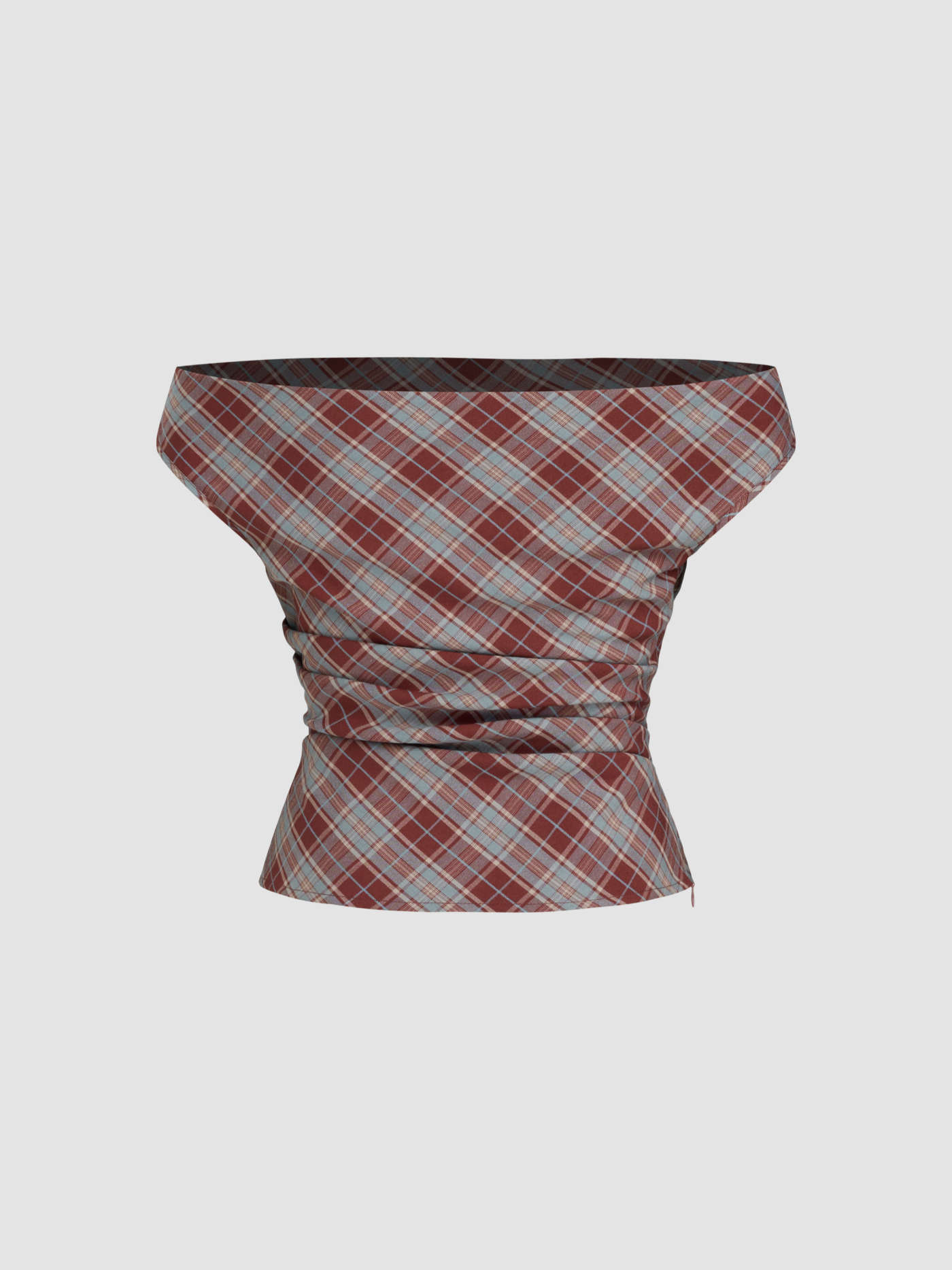 Off-shoulder Tartan Ruched Crop Top