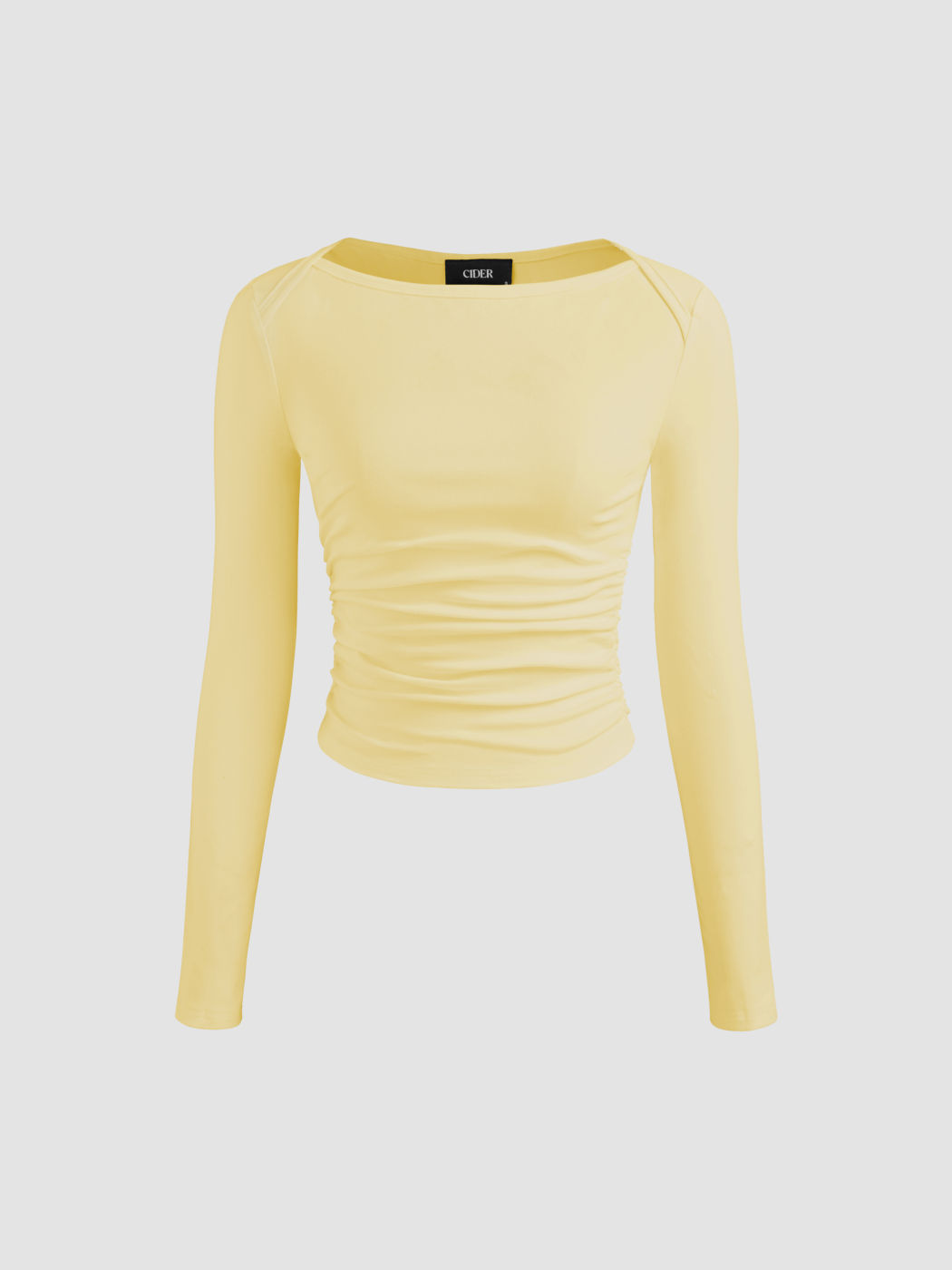 Baumwollmix Bootsausschnitt Solid Rüschen Langarmshirt