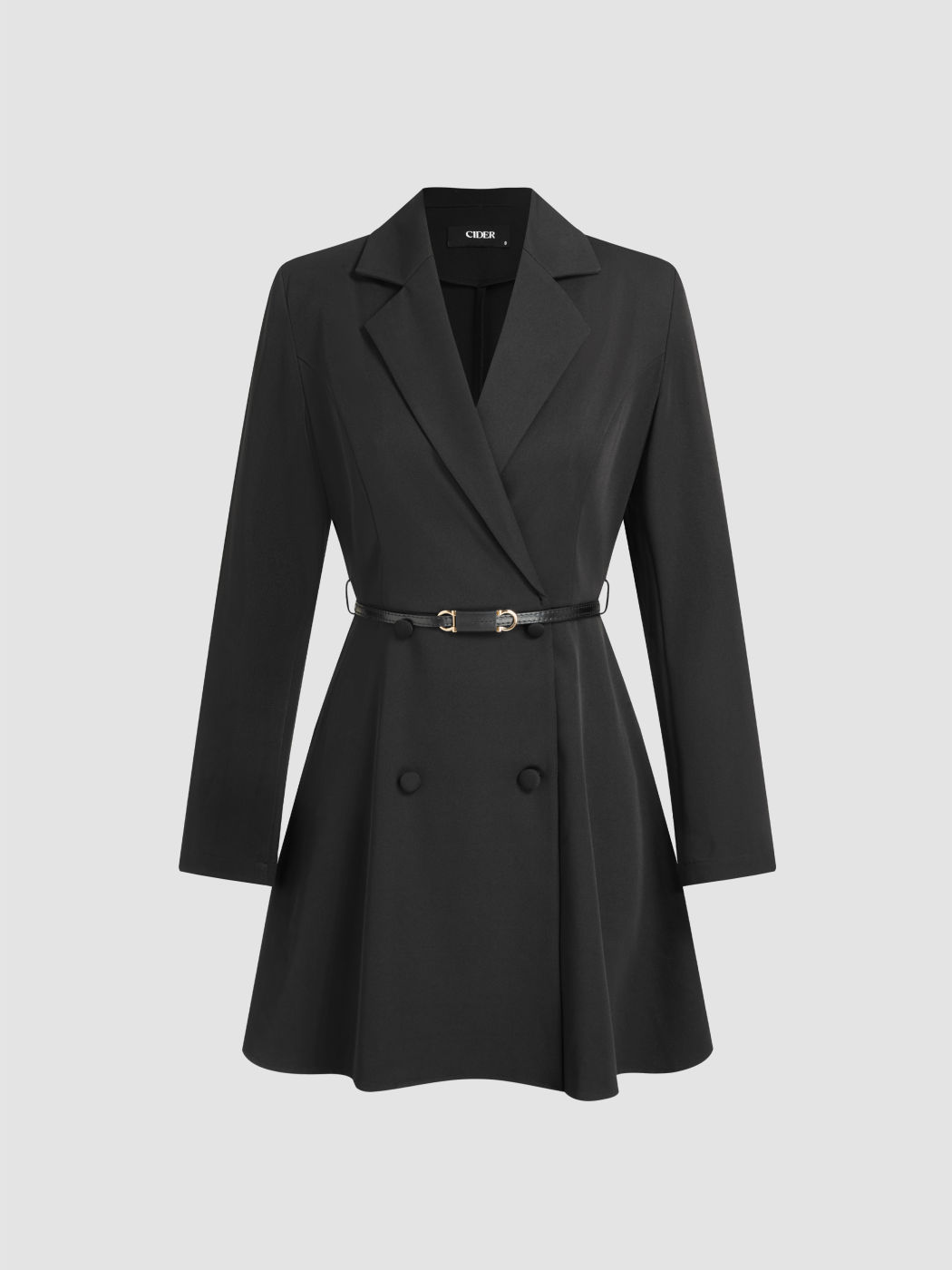 Notched Collar V-neck Mini Blazer Dress With Belt