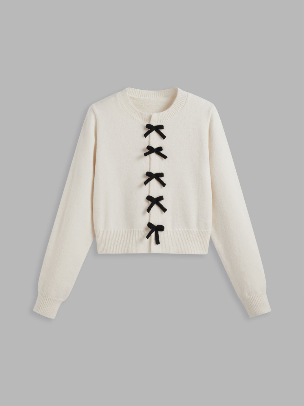 Knit Round Neckline Bowknot Tie Front Cardigan