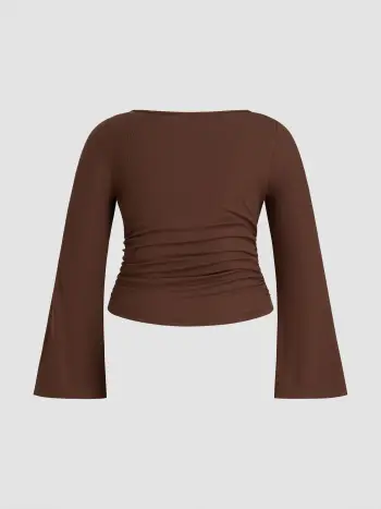 Langärmliges T-Shirt mit Bootshals und Stricken, einfarbig, Kurve & Plus