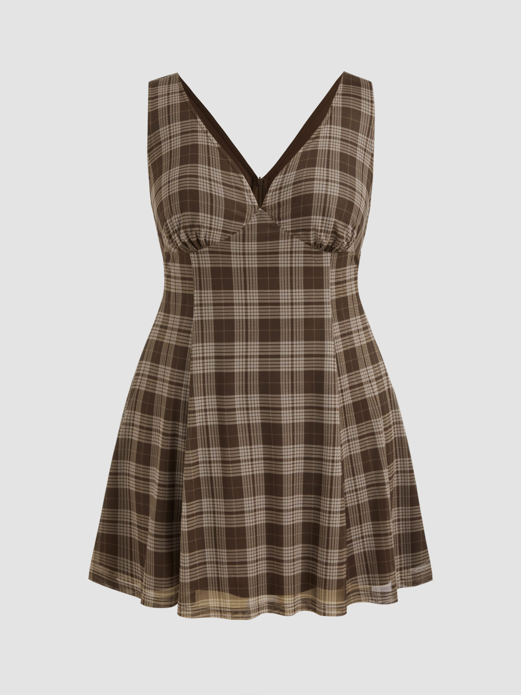 V-Ausschnitt Karo Mini Kleid Kurve & Plus