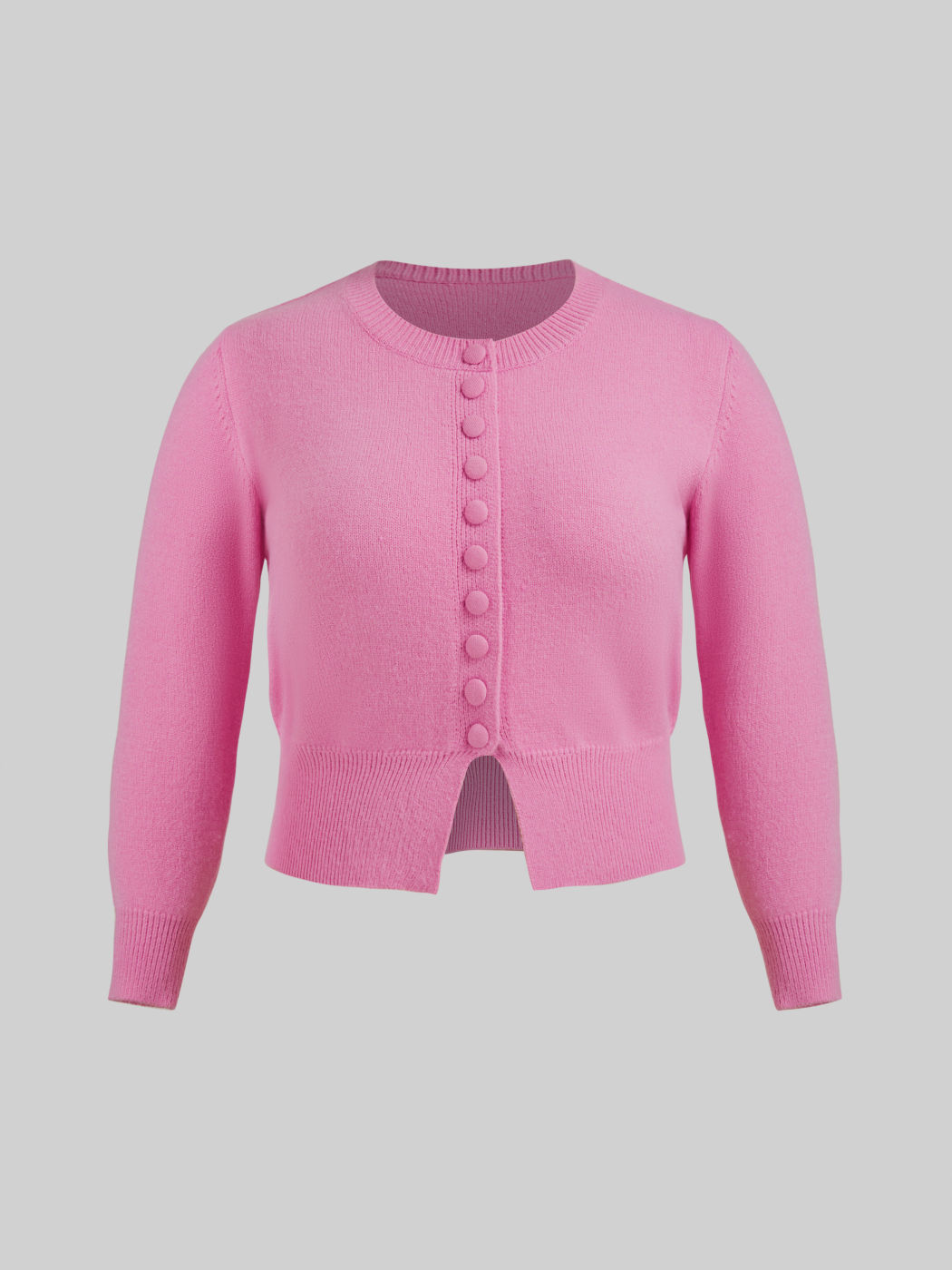 Knit Round Neckline Solid Button Long Sleeve Cardigan Curve & Plus
