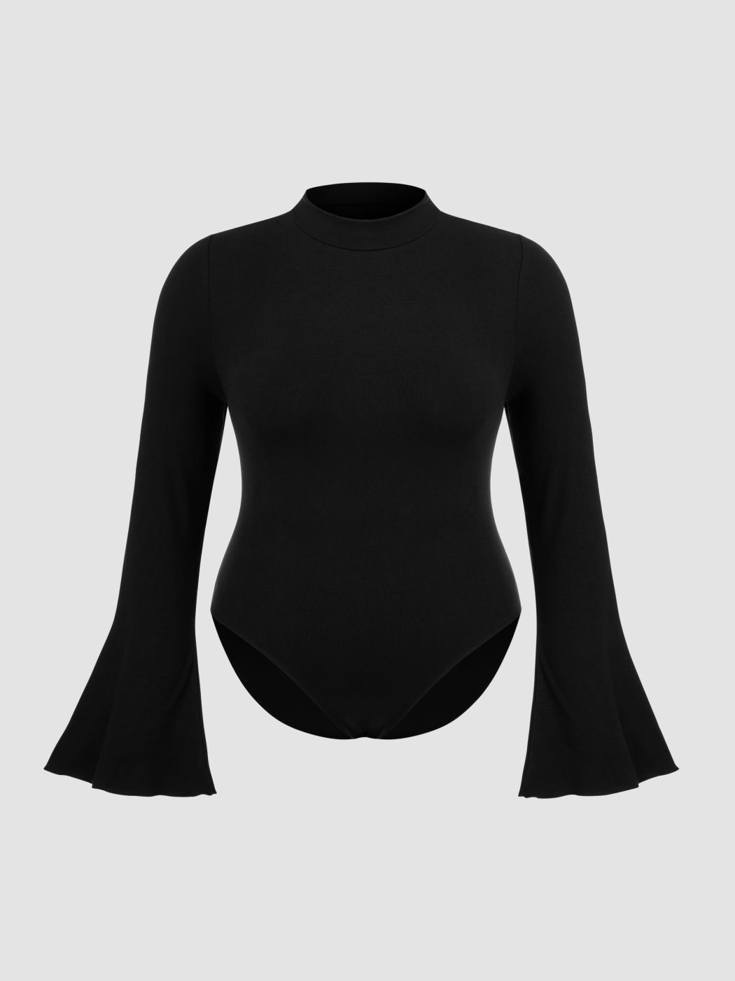 High Neck Solid Bell Sleeve Bodysuit Curve & Plus