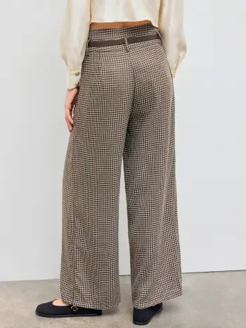 Pantaloni a vita alta con cintura e motivo pied-de-poule