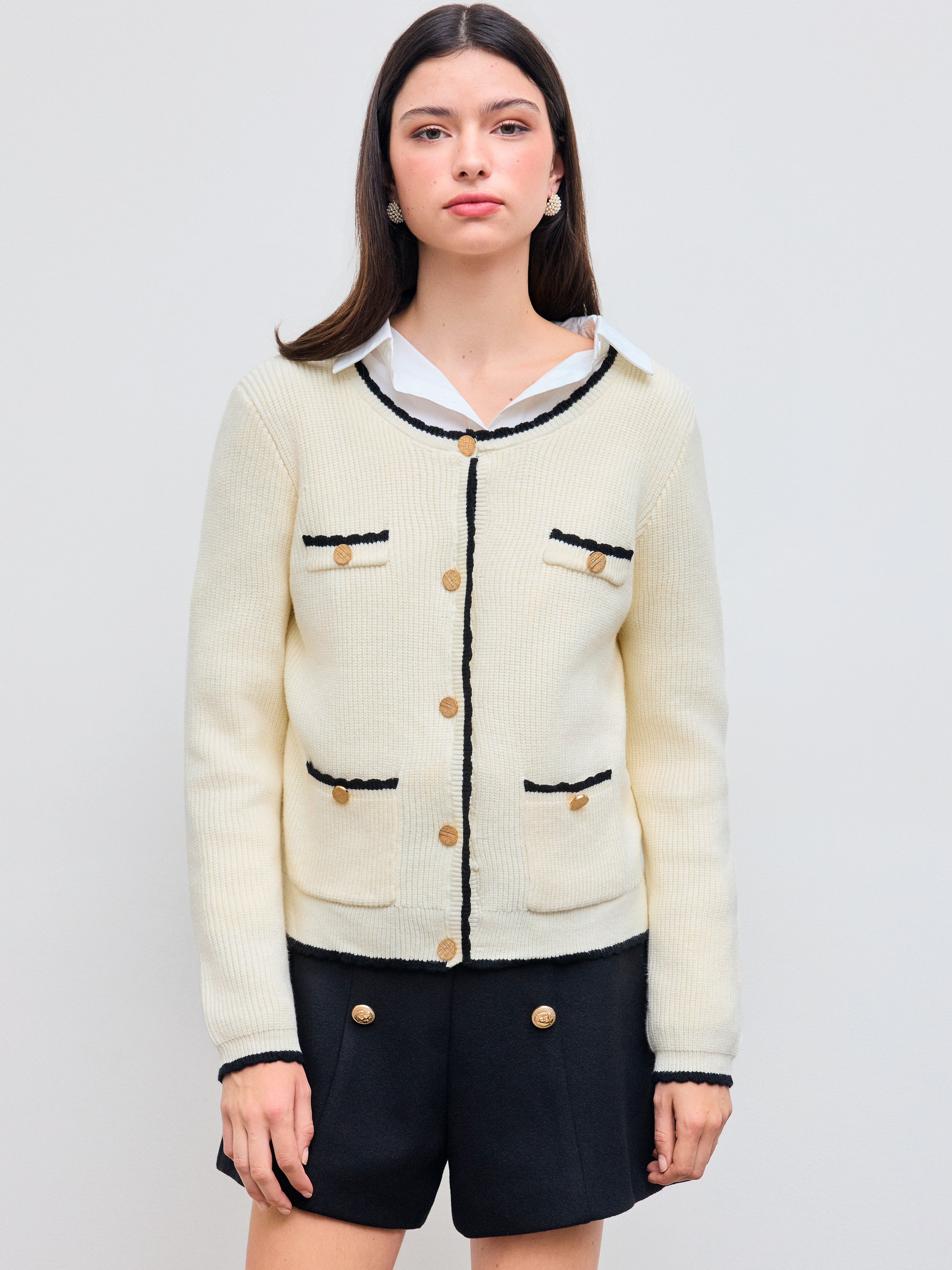 Solid Contrast Button Cardigan