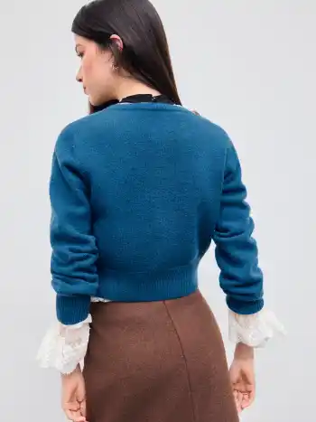 Knit Round Neckline Solid Button Long Sleeve Cardigan