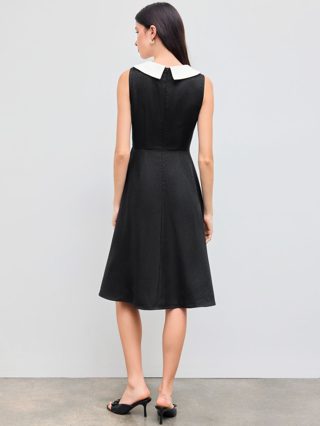 Tweedkragen Zweifarbig Knopf Rüschen Midikleid