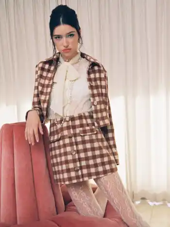 Wool-like Collar Gingham Button Shacket