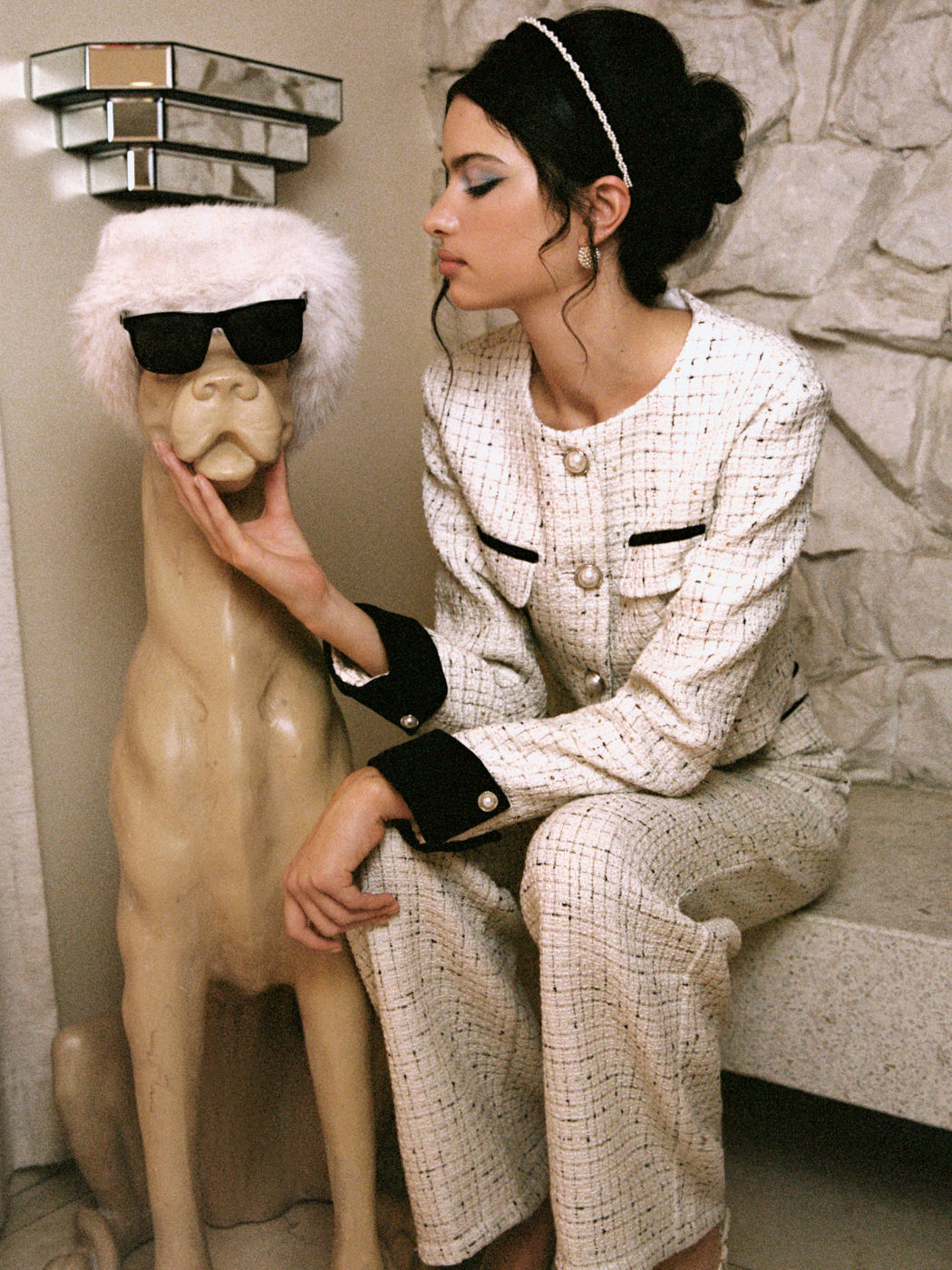 Tweed Roll Up Faux Pearl Jacket