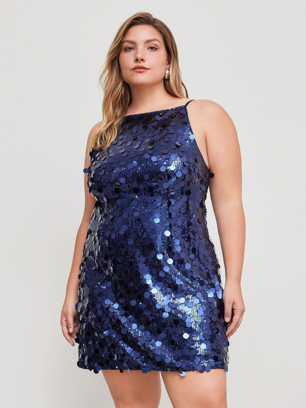 Sequin Boat Neck Solid Mini Dress Curve & Plus