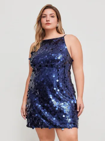 Mini abito solido con scollo a barca in paillettes Curve & Plus