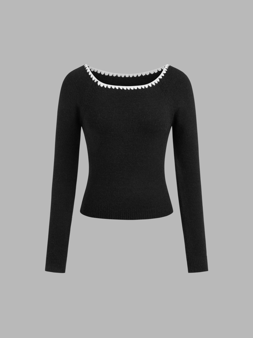 Knit Square Neck Solid Contrasting Binding Long Sleeve Top