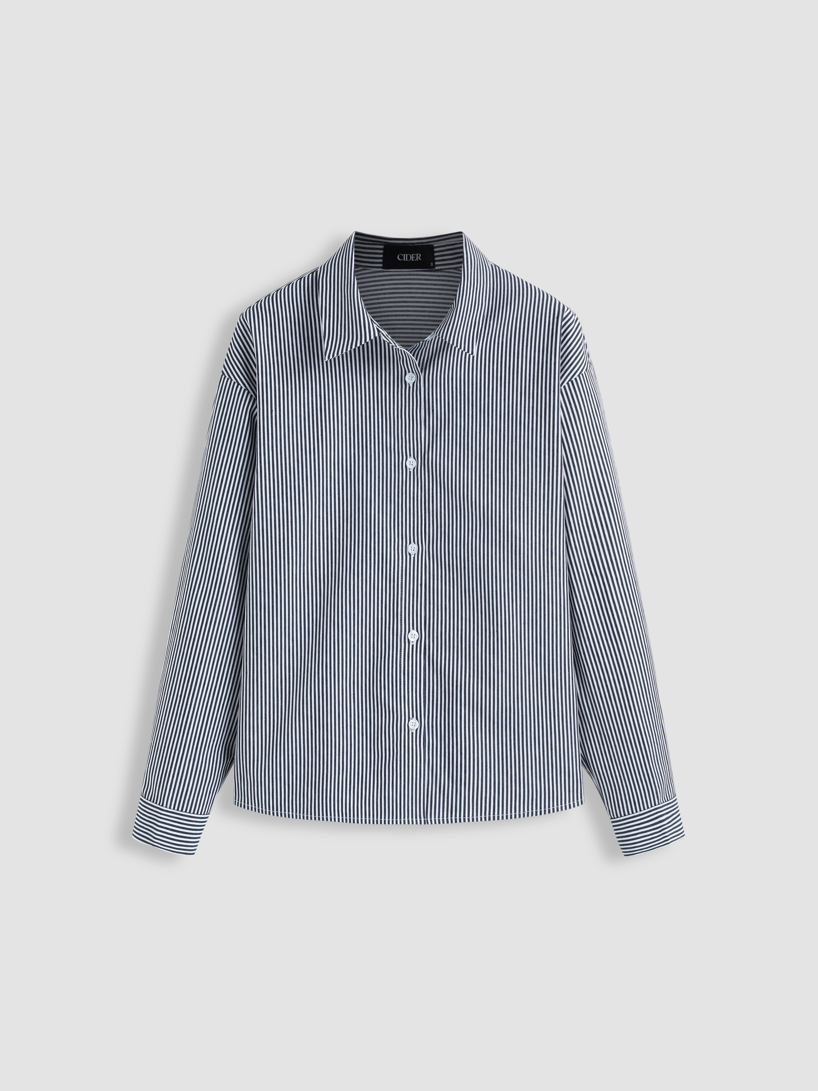 Woven 90 Collar Striped Graphic Button Oversized Long Sleeve
