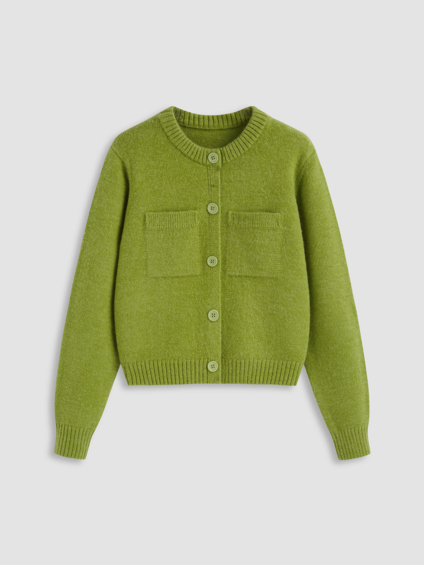 Cardigan boutonné uni à col rond