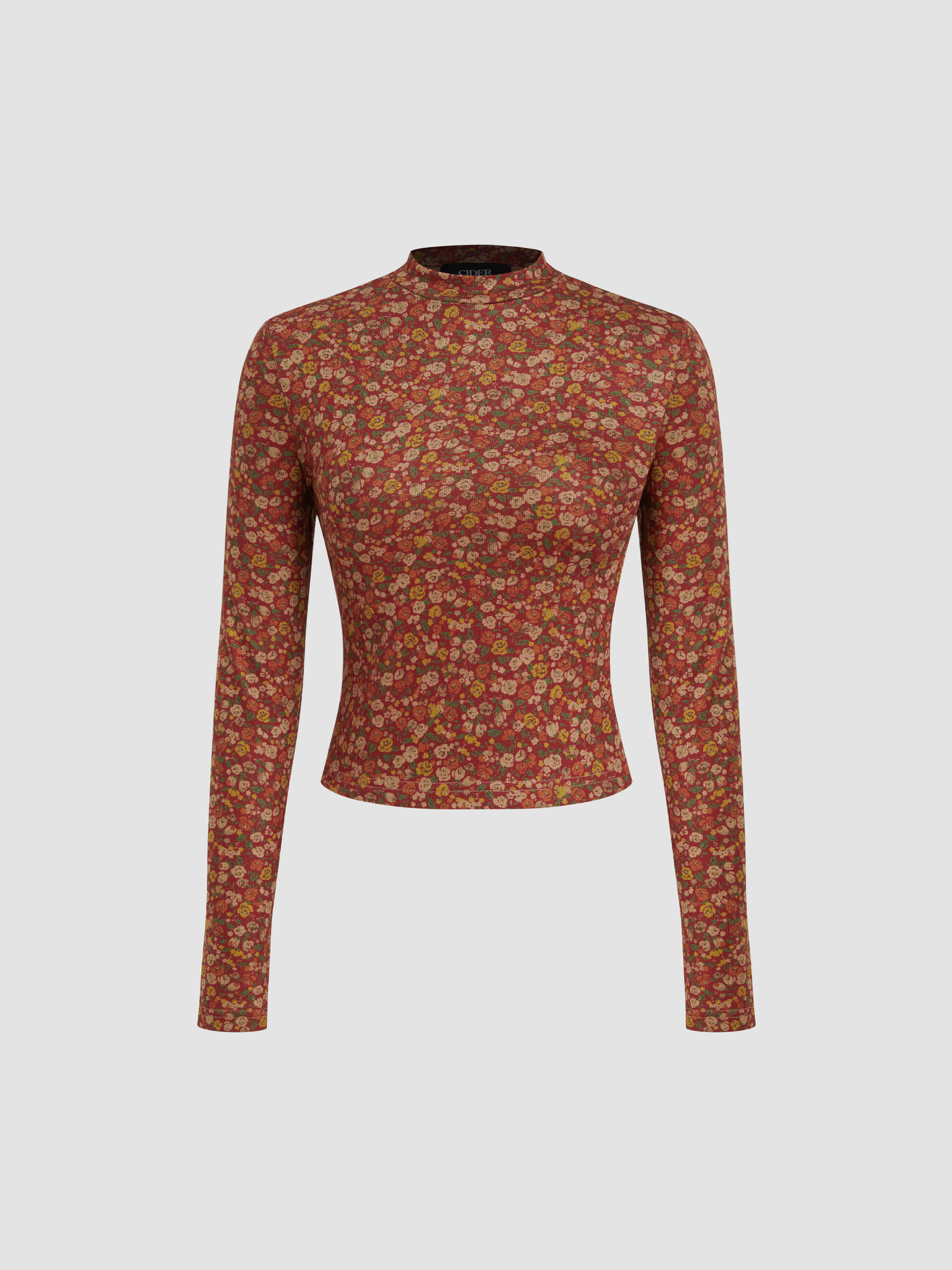 High Neck Floral Long Sleeve Tee