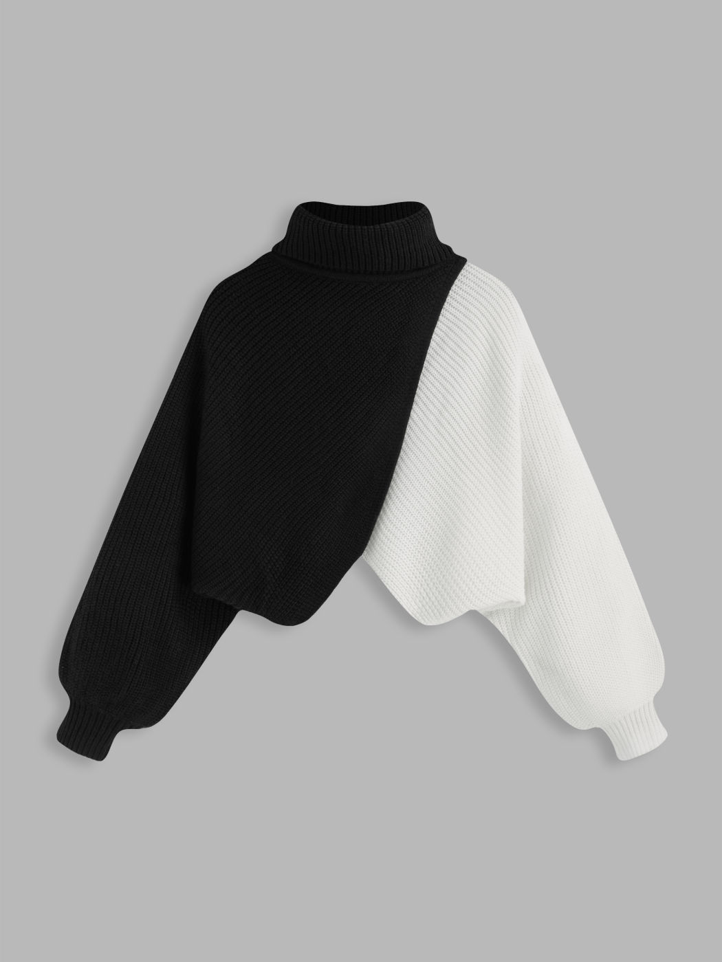 Knit High Neck Two Tone Oversized Crop Top