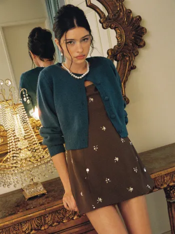 Knit Round Neckline Solid Button Long Sleeve Cardigan