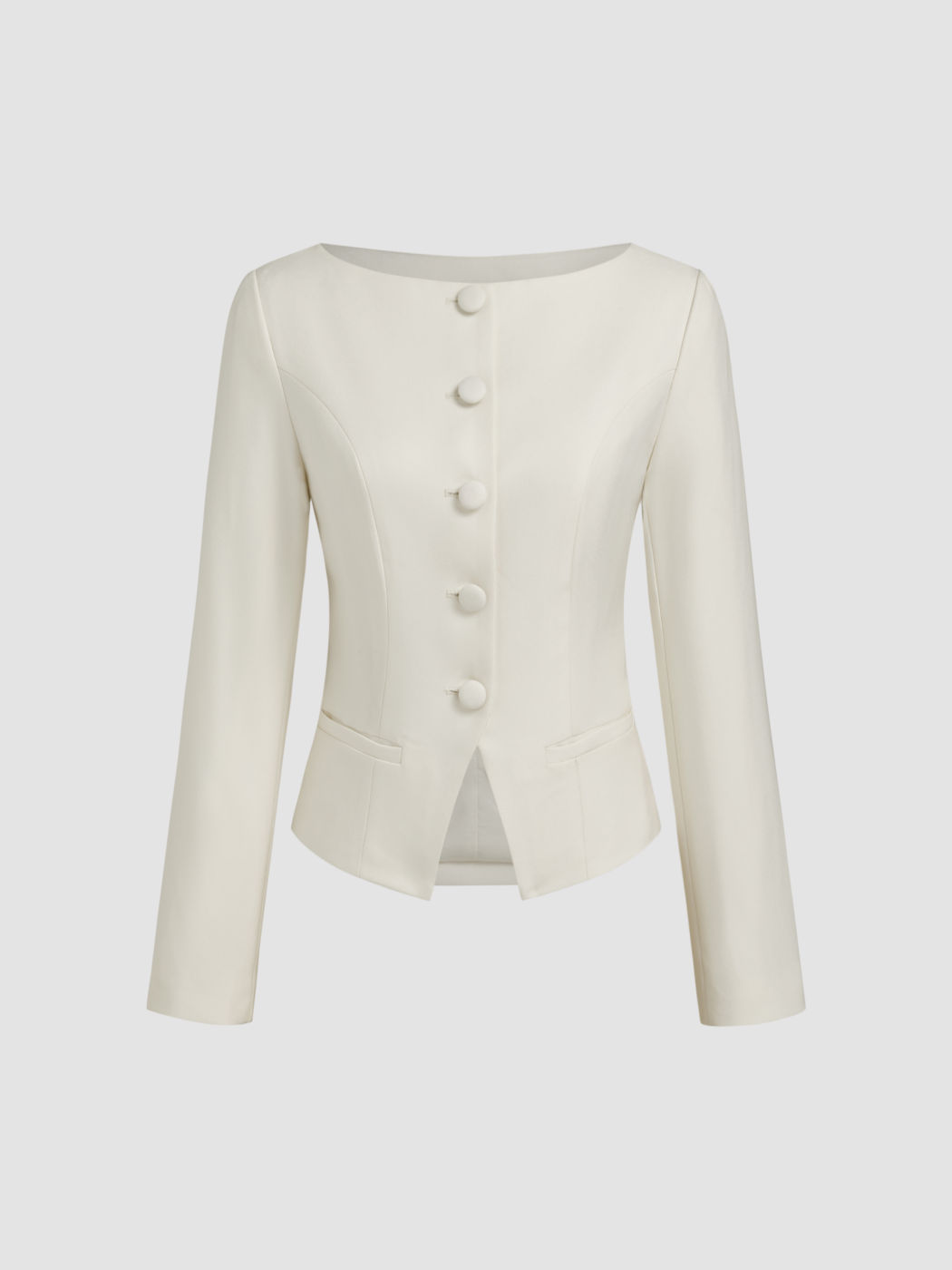 Boat Neck Solid Button Long Sleeve Top