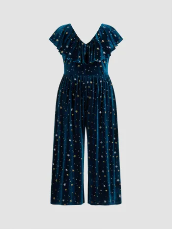 Velvet V-neck Star Glitter Jumpsuit Curve & Plus
