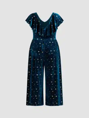 Velvet V-neck Star Glitter Jumpsuit Curve & Plus