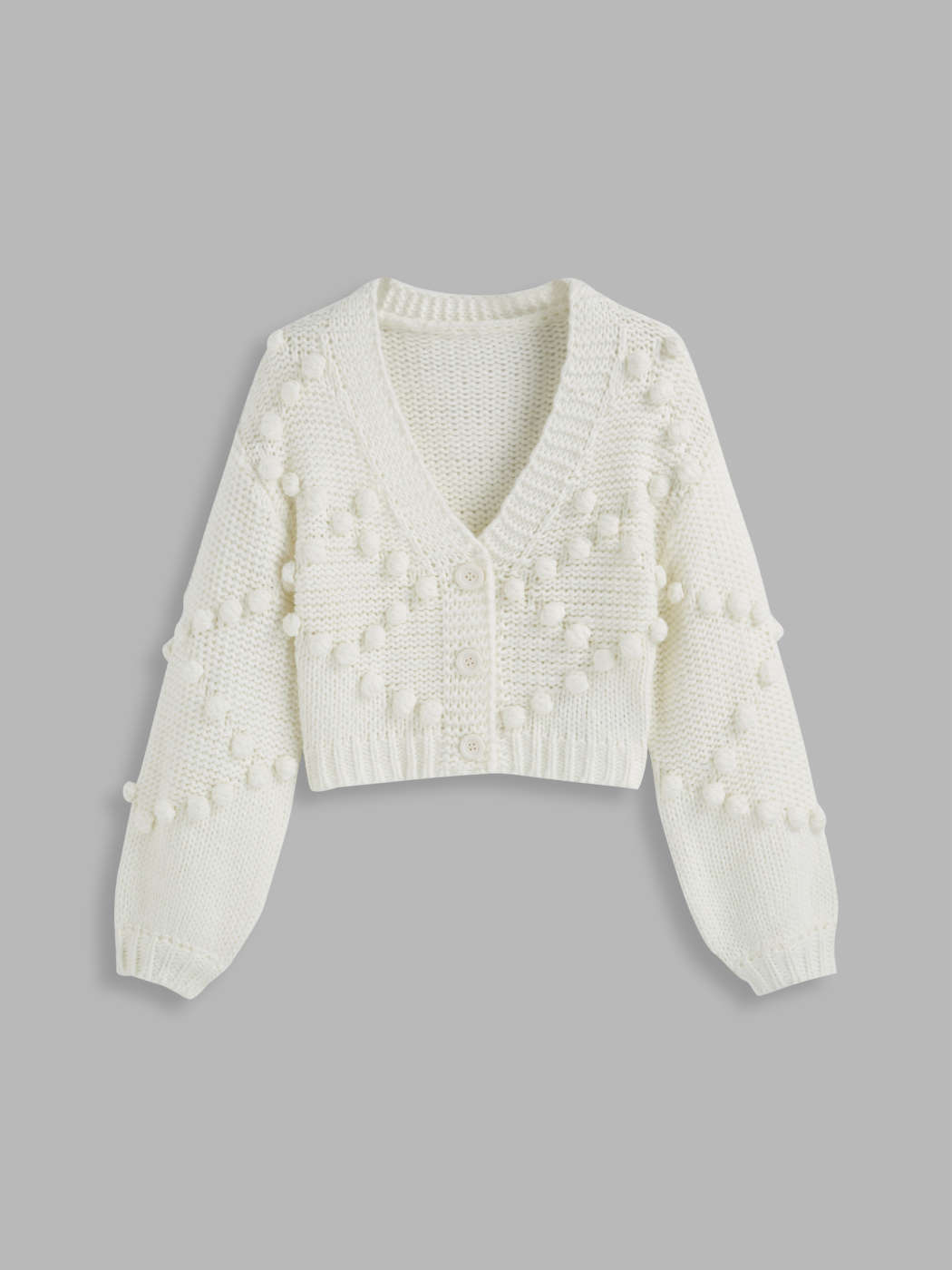 Knit Fabric Knit V-neck Pom-pom Cardigan For School